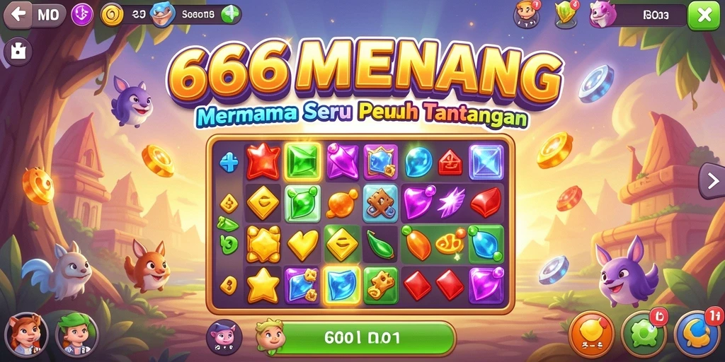 Tampilan gameplay menarik 666MENANG dengan kombinasi warna-warni.