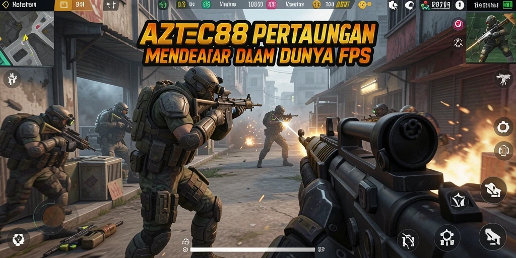 Screenshot utama AZTEC88 menampilkan intensitas gameplay FPS yang mendebarkan.