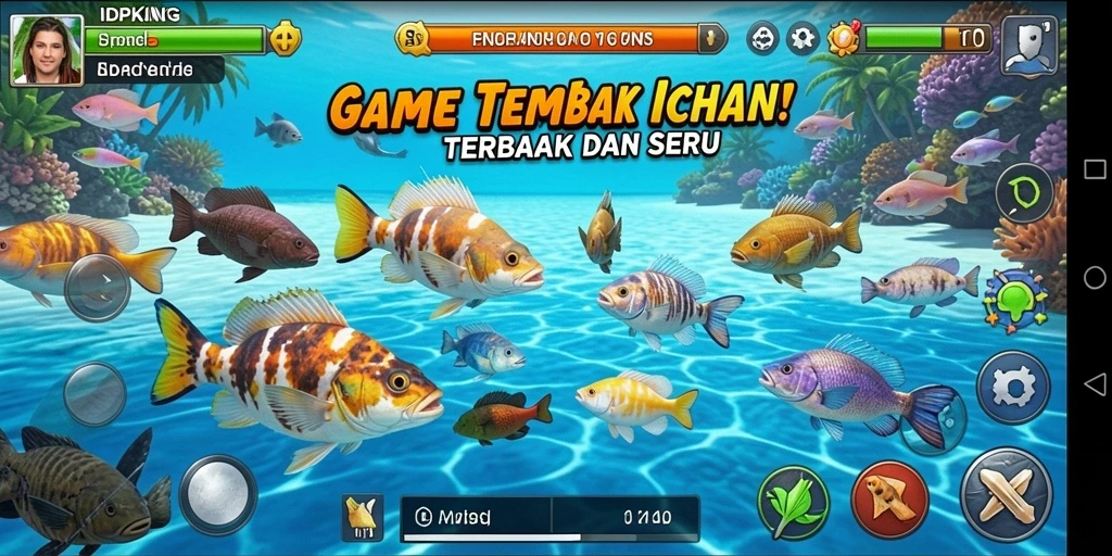 Tampilan gameplay seru di IDPKING, menembak ikan dengan strategis.