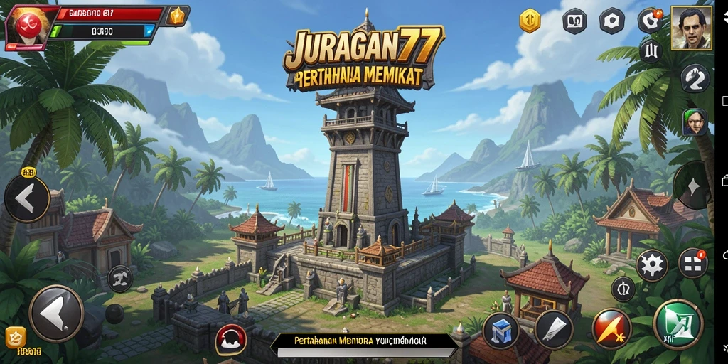 Gameplay seru JURAGAN77 dalam pertahanan menara.