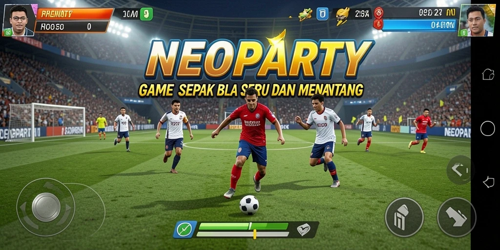 Tampilan gameplay NEOPARTY yang menarik dan mendebarkan saat bermain sepak bola.