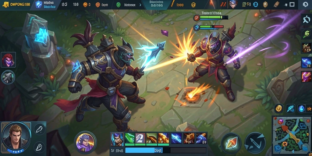 Tampilan gameplay mendebarkan di OMPONG188 dalam mode MOBA.