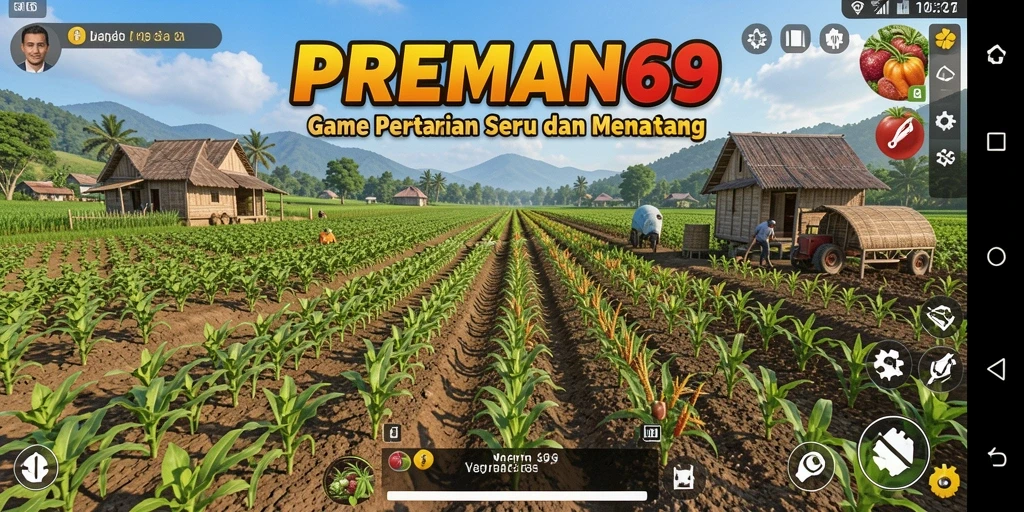 Tampilan utama gameplay PREMAN69 yang menampilkan lahan pertanian yang subur.