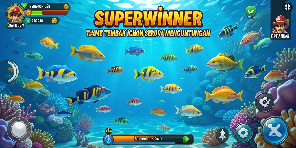 Screenshot menunjukkan aksi seru dalam permainan Tembak Ikan SUPERWINNER.